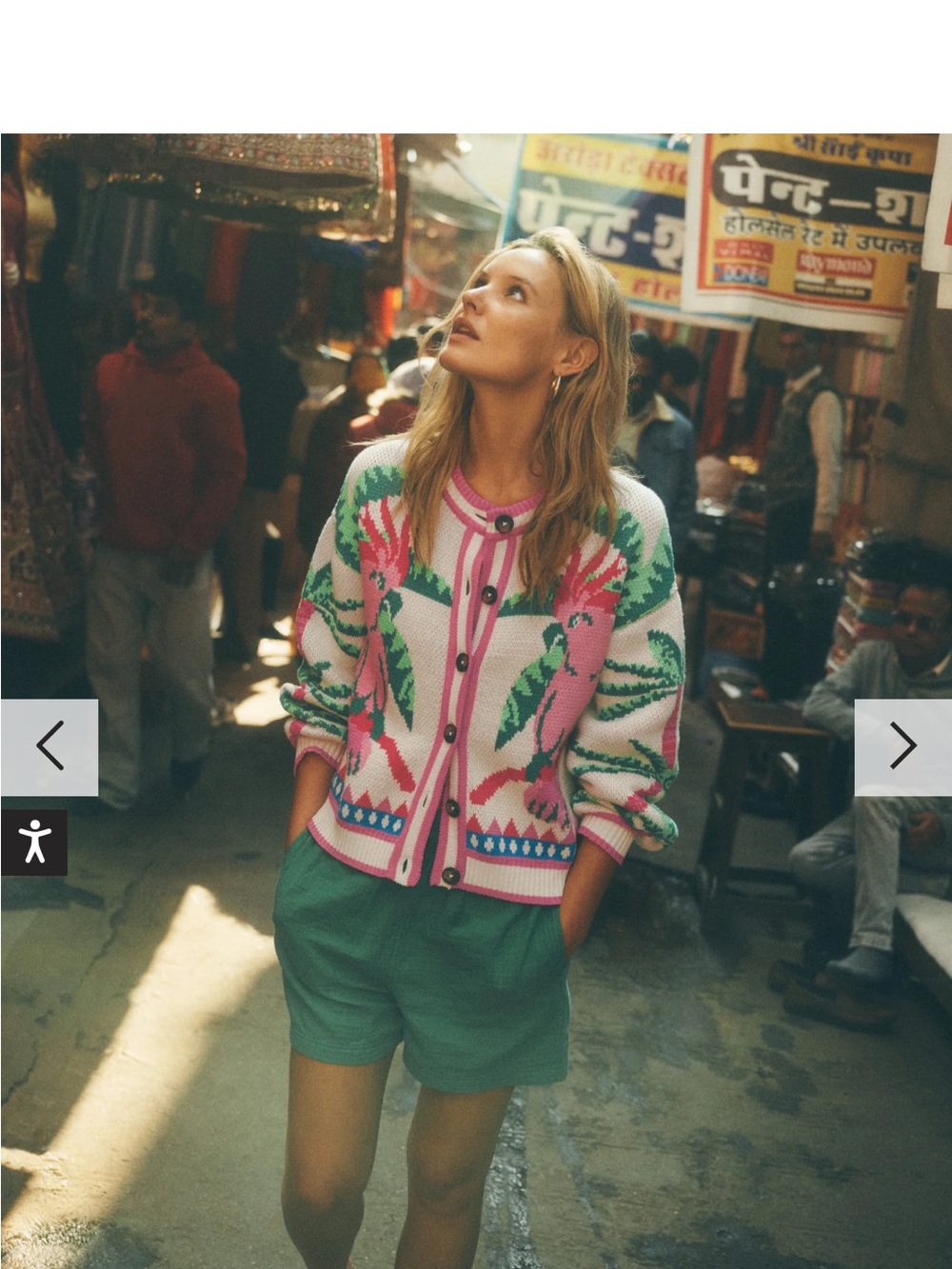 Boden Pink & Green Floral-Pattern Knit Cardigan